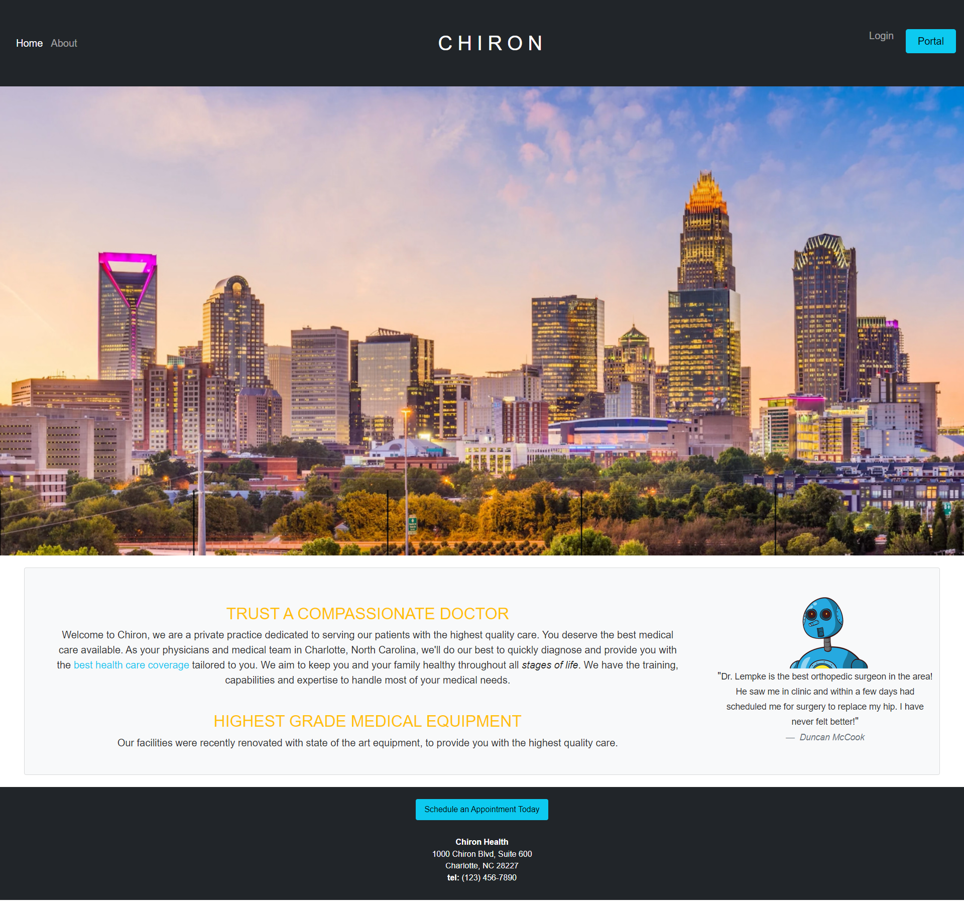  Screenshot of the main page of the Chiron Patient Portal